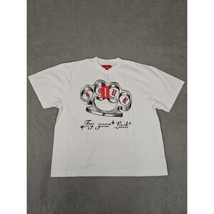 4Hunnid Shirt Mens Medium White Try Your Luck Brass Knuckles Graphic‎ Tee New